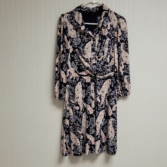 Vince Camuto Navy and Pink Floral Shirt Dress. Sz 6. New Office Business Church - Picture 3 of 9